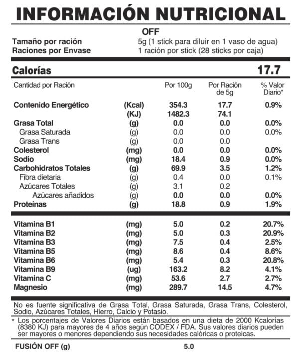 TABLA NUTRICIONAL OFF