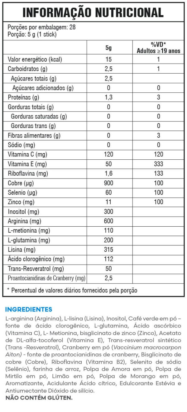 TABELA NUTRICIONAL YOUTH ELIXIR HGH BRASIL